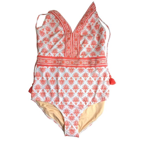 Talbots Cabana Life Embroidered Halter One Piece size L Tropical Beach UPF 50+ - Picture 1 of 14